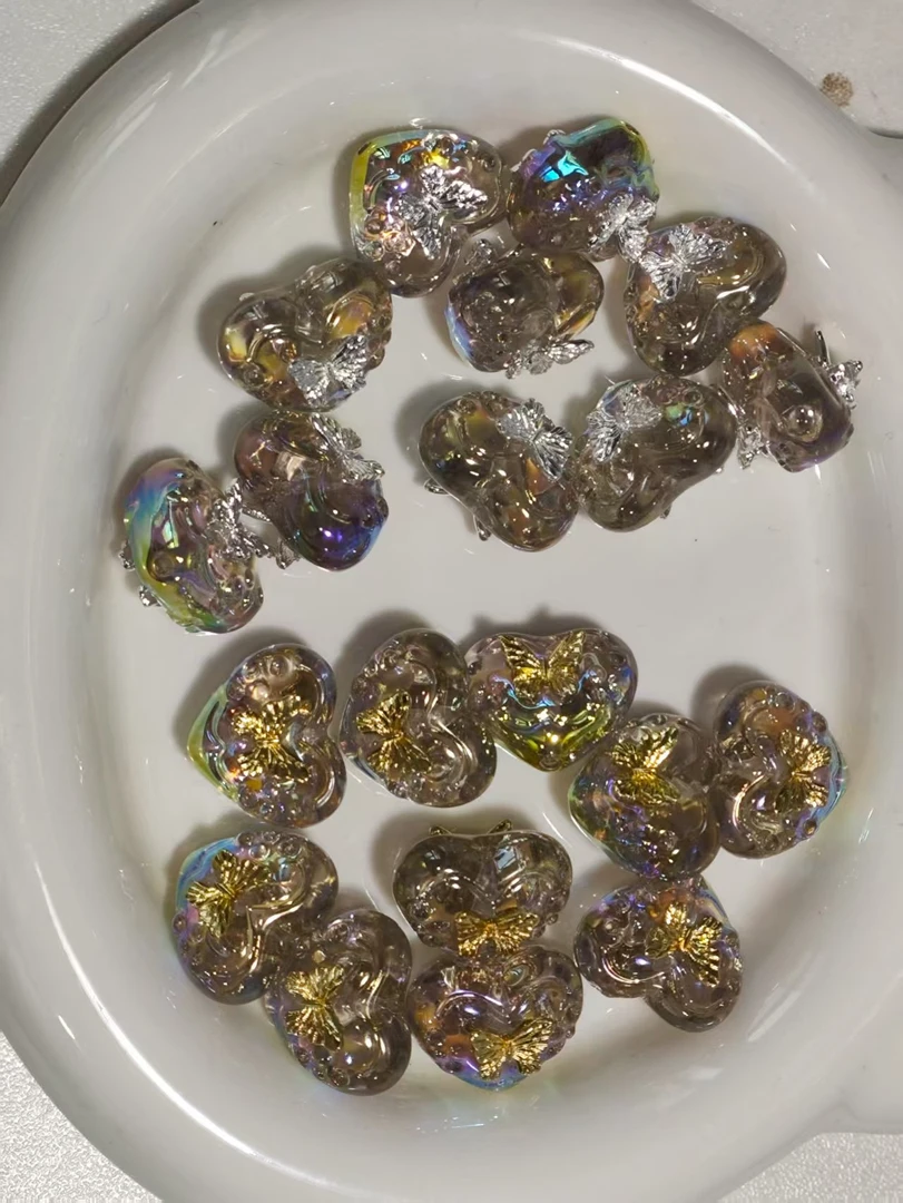 【海家】HD3068+FB19 马贝透明尼泊尔爱心穿珠亮银成品