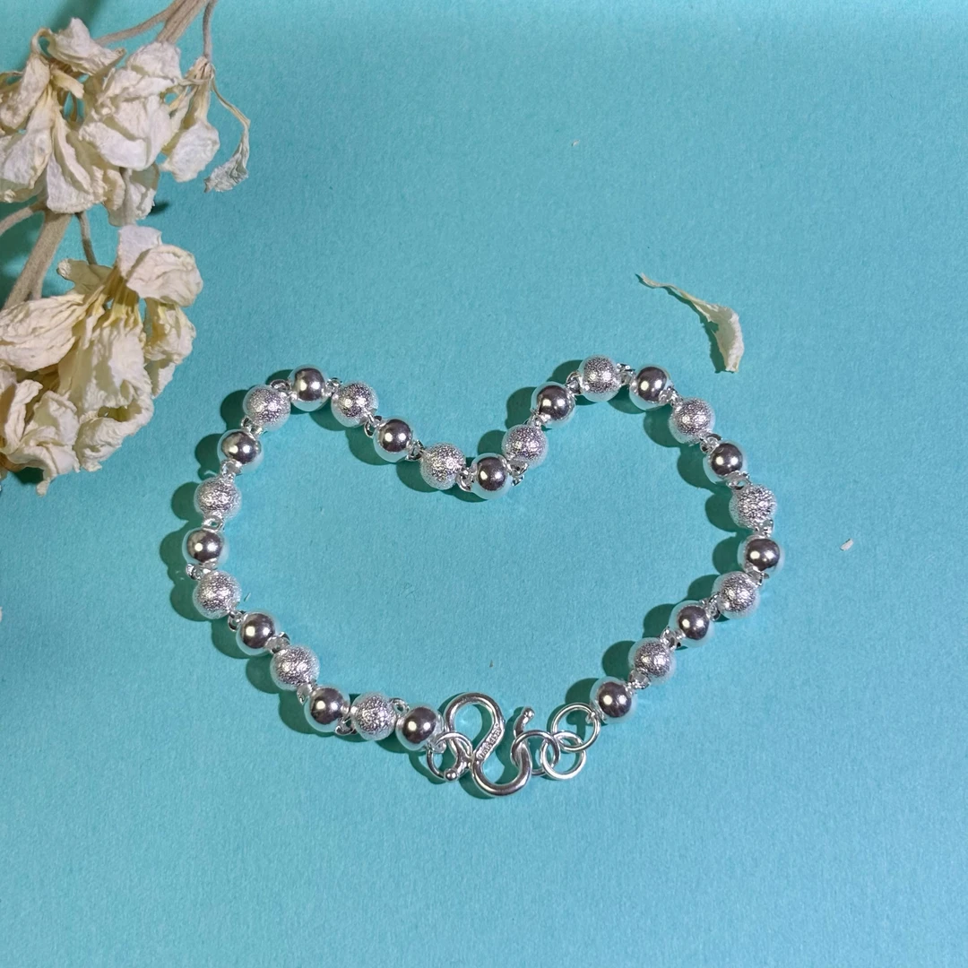 足银手链 【守恋】足银990磨砂亮面手链百搭小众简约经典小巧光珠