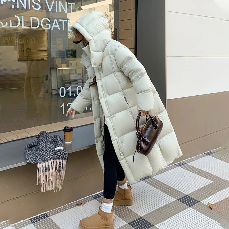 泡芙95白鹅绒羽绒服女长款加厚过膝情侣保暖外套2025冬季新款