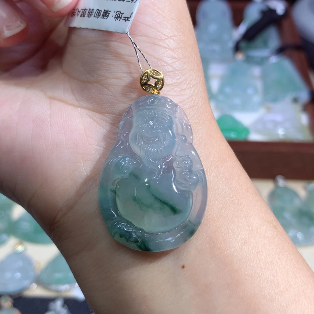 吊坠(不含链)18K金镶嵌翡翠财神爷