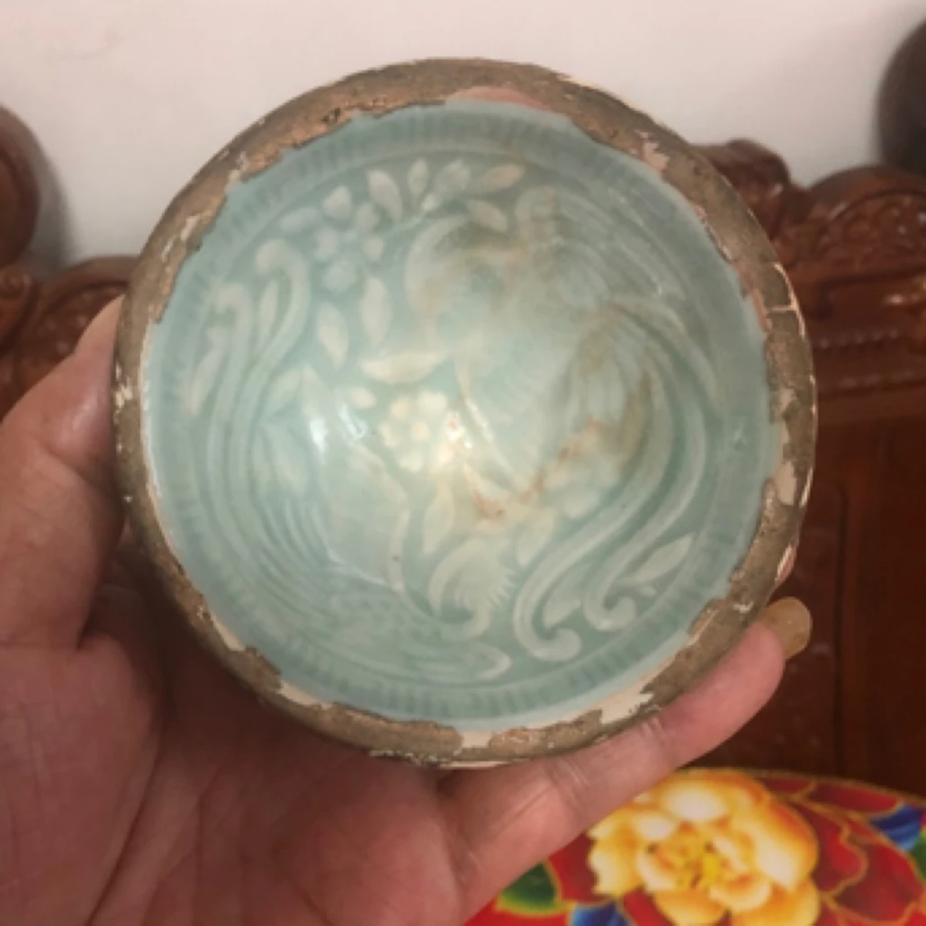 湖田窑刻花双凤盏