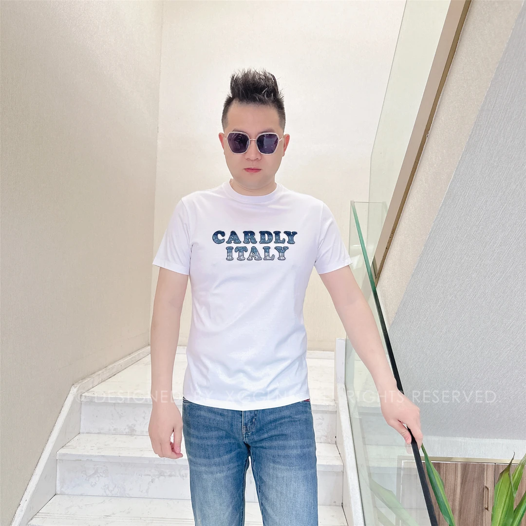 春夏款XGG两排字母不同色男士品质高端轻奢洋气上档次短袖T恤