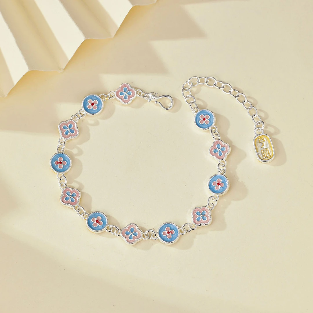 珐琅彩手链新中式四叶草花瓣手饰国风小众节日送闺蜜素款百搭时尚