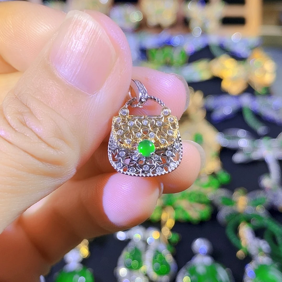 吊坠(不含链)银S925镶嵌翡翠