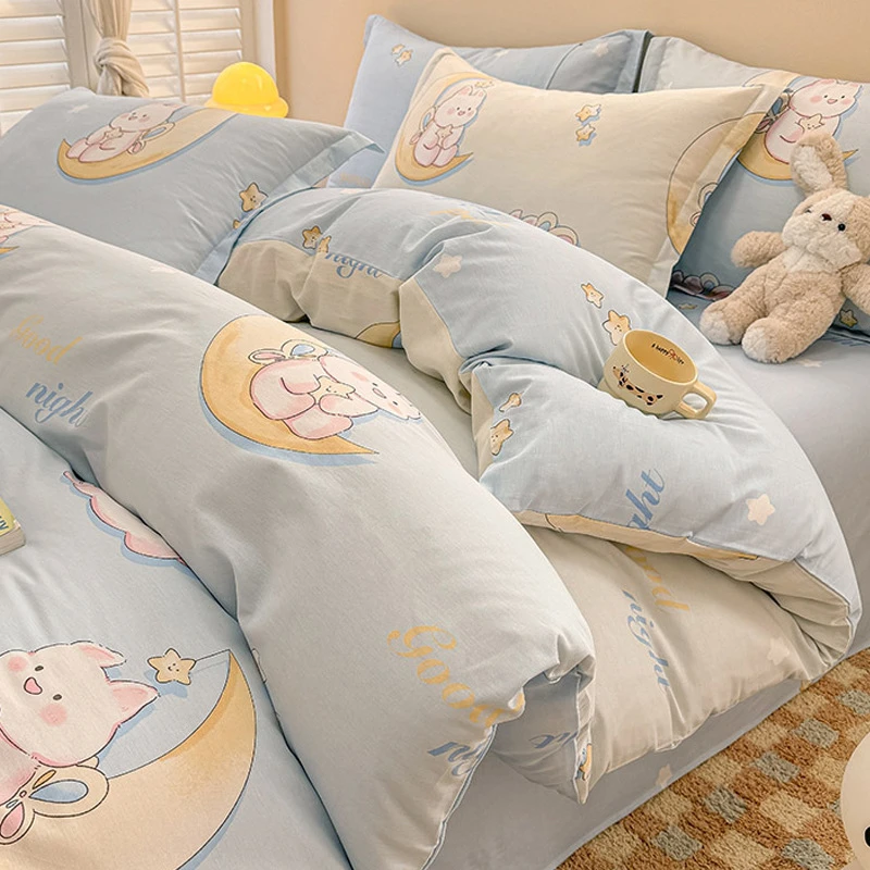 卡通纯棉床上四件套100全棉儿童被套罩床品三件套宿舍学生床单人4