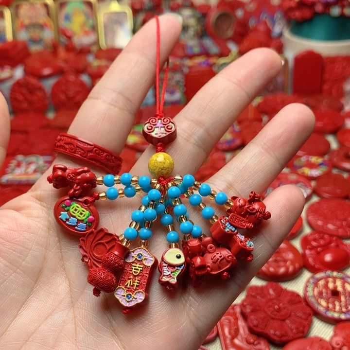 天然辰砂工艺品朱砂十全十美手机坠