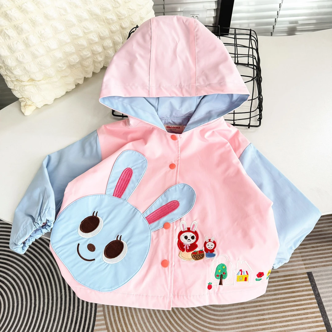 【现货】秋季新款卡通立体小兔风衣女童连帽开衫外套5071