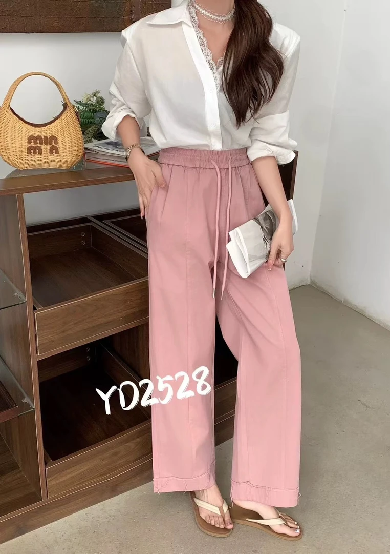 春夏8585高腰松紧阔腿裤宽松显瘦百搭休闲直筒九分裤女