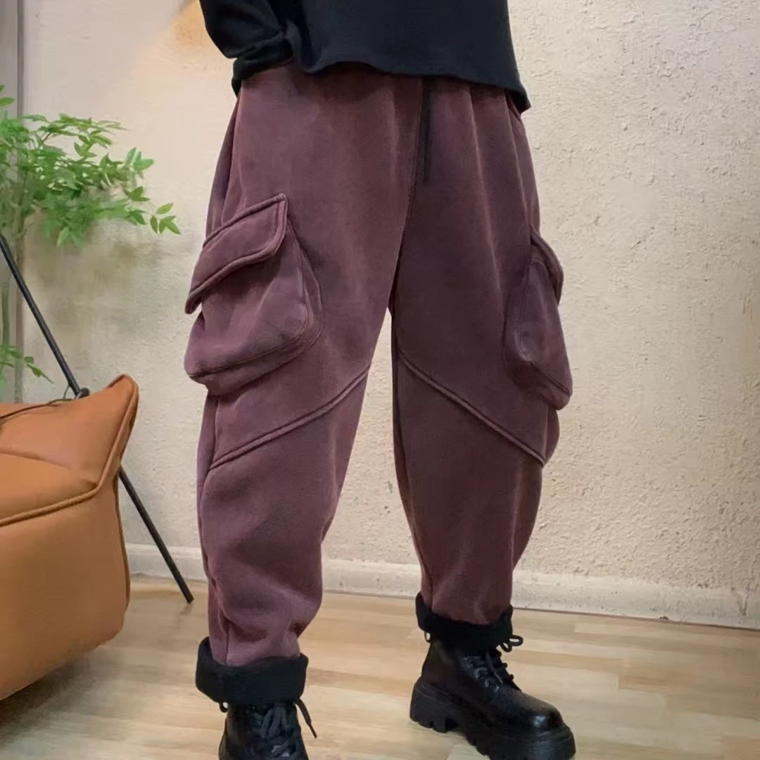 967两个大口袋百搭炒色加绒卫裤