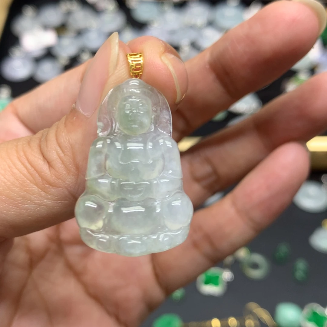 吊坠(不含链)18K金镶嵌翡翠有纹裂