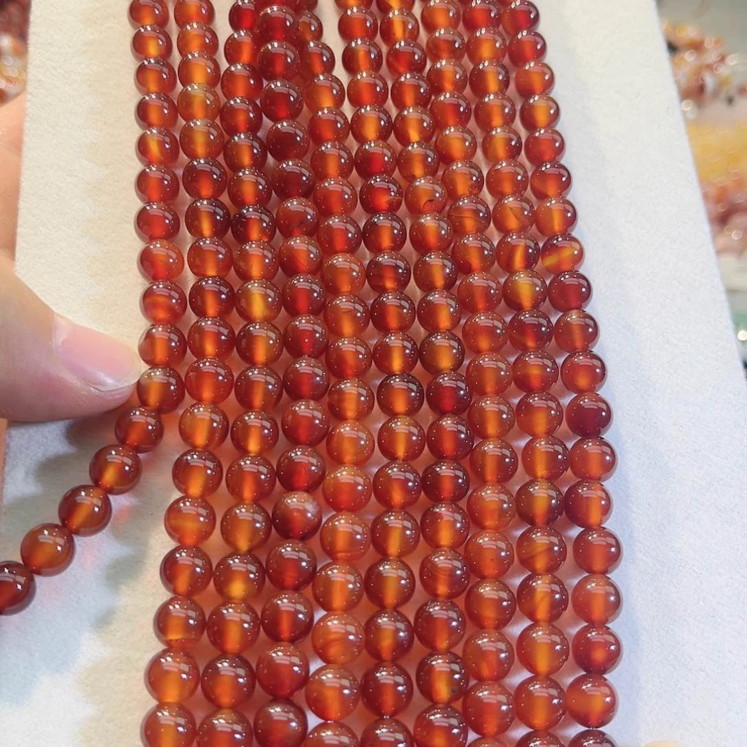 玛瑙/玉髓合金珠宝半成品A级红玛瑙一条8mm