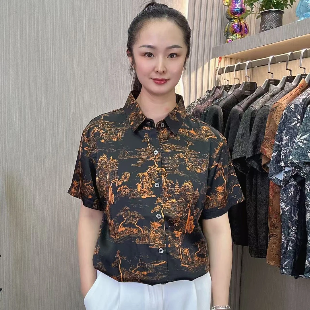 （桑蚕丝）2025夏季国风男士休闲轻薄透气设计款短袖衬衫（塞外古