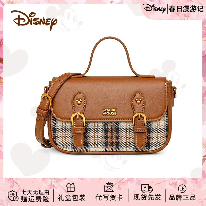 Disney/迪士尼棕色经典复古格纹甜心匣2025新款百搭小众休闲小包