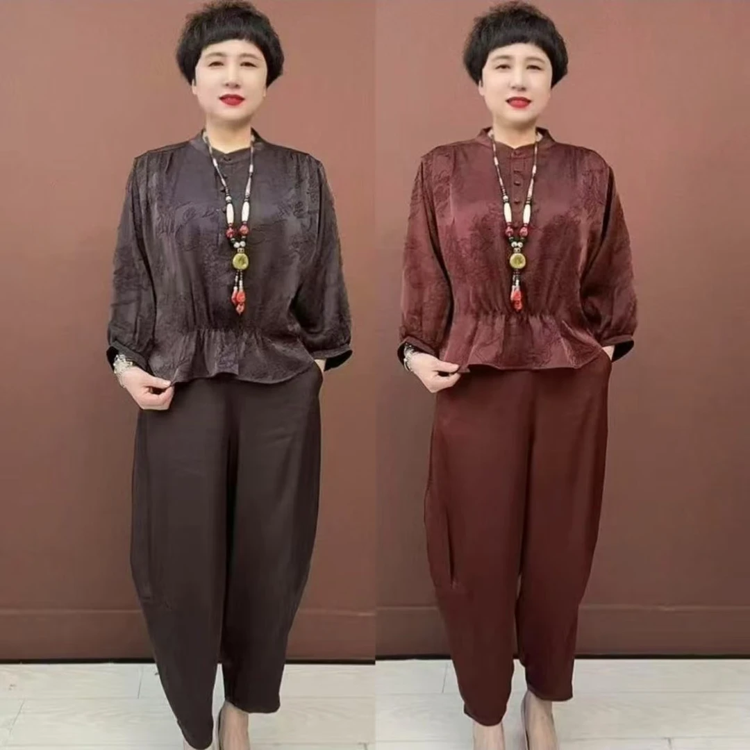 2025新款妈妈装春夏时尚套装中老年女装大码宽松显瘦两件套