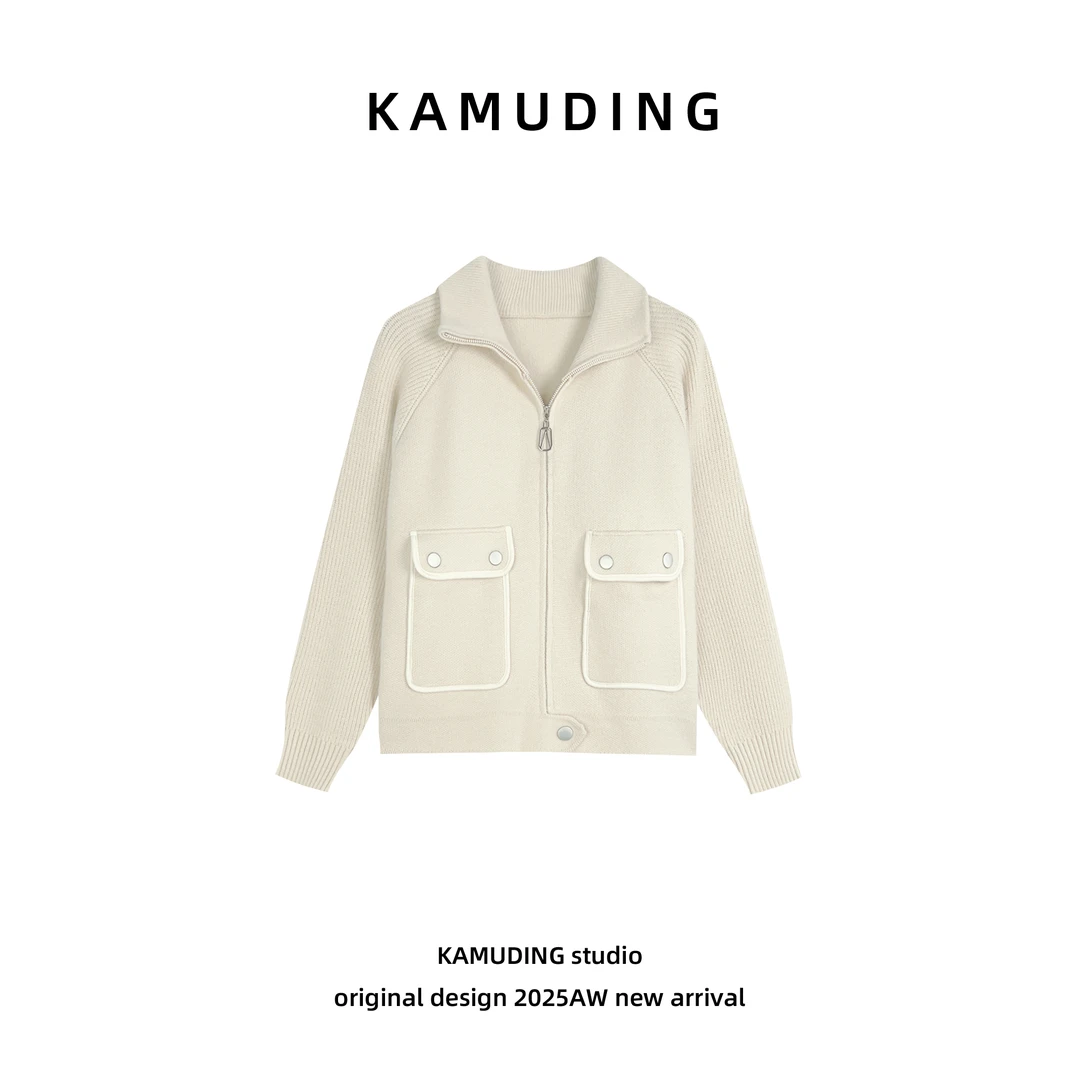 KAMUDING2025新款A21秋冬季时尚百搭纯色显瘦针织开衫外套25620H