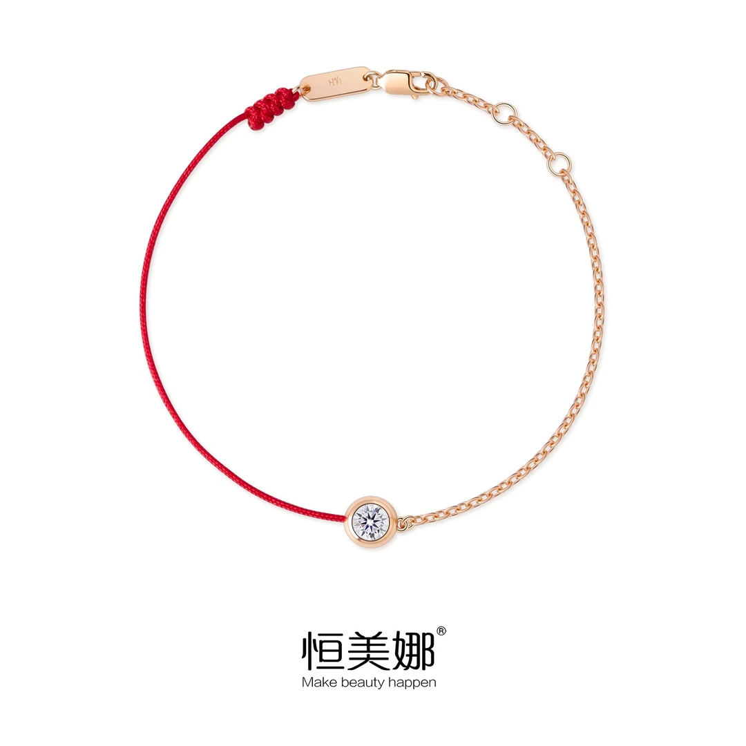 925银莫桑石手链 泡泡红绳编织本命年手绳简约百搭手工红色编绳