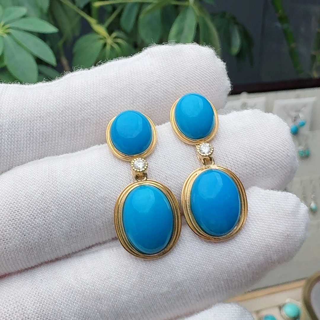 绿松石18K金镶嵌耳饰耳环