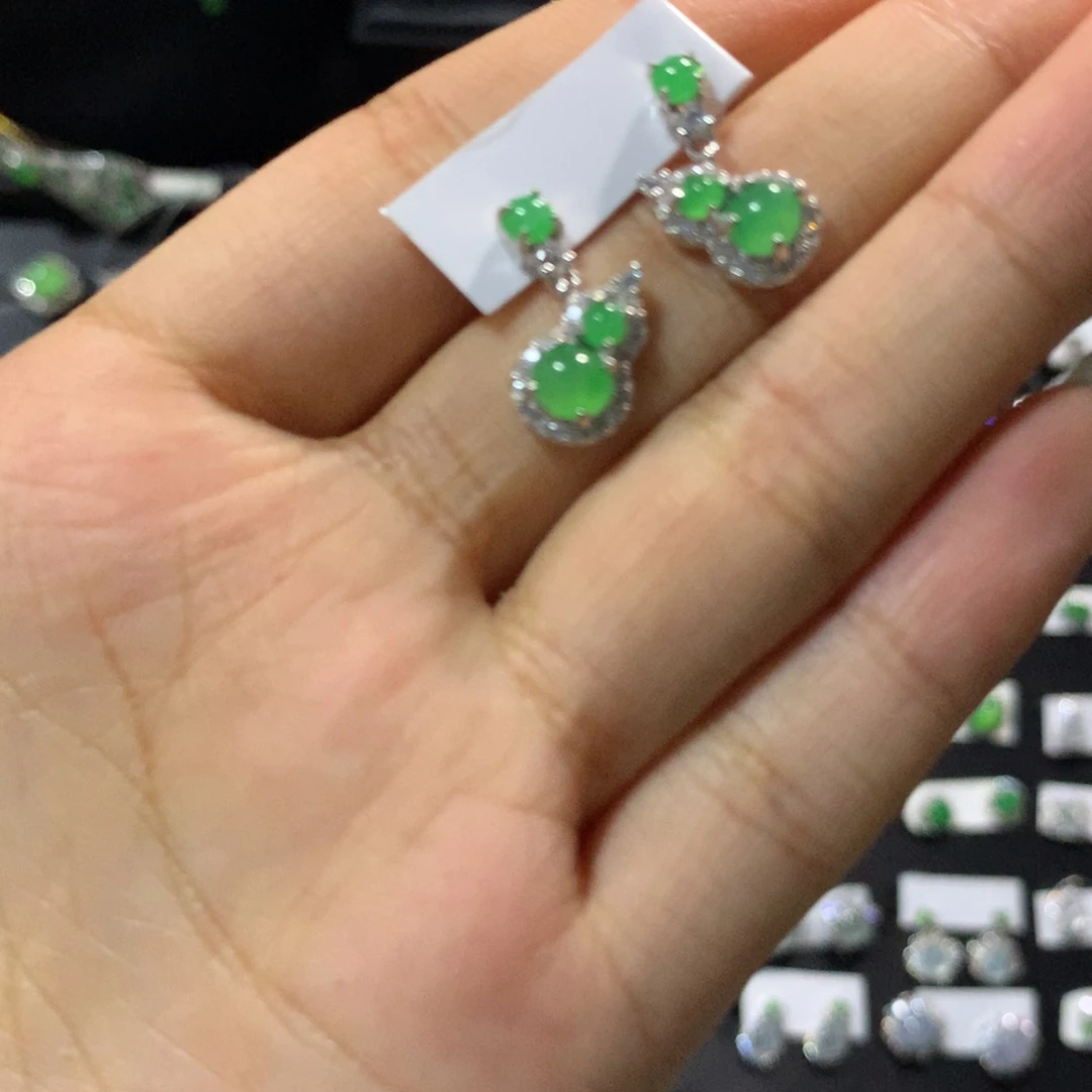 翡翠银S925镶嵌耳饰耳钉