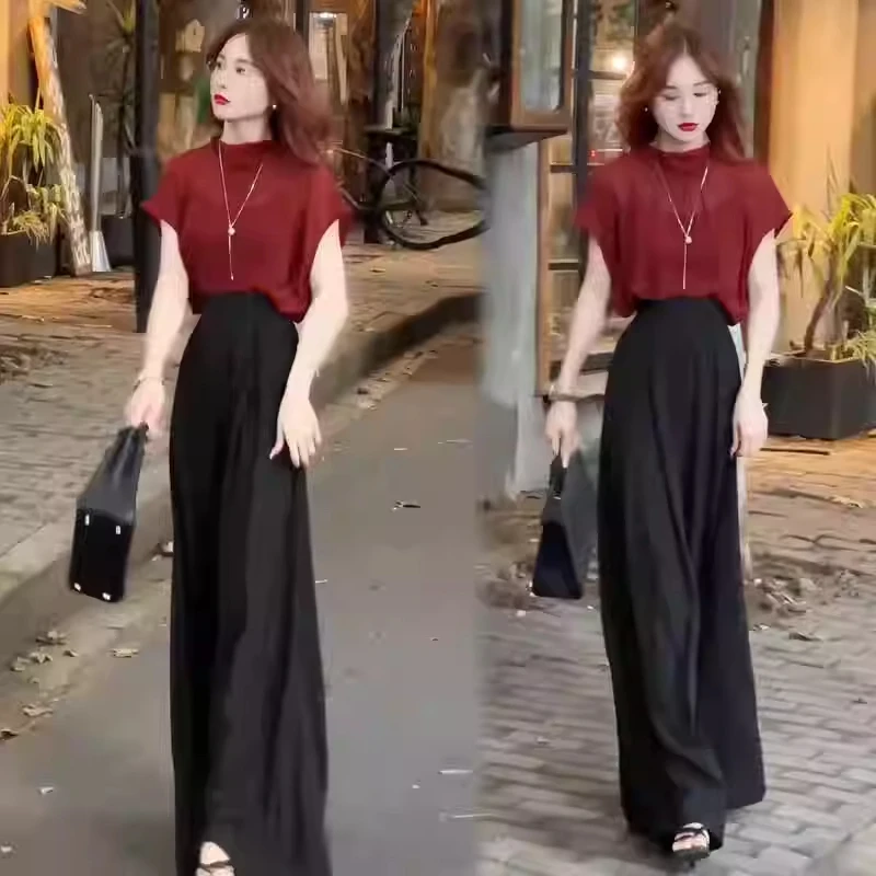 夏装搭配一整套女轻奢高级感女神范气质上衣休闲阔腿裤子两件套装