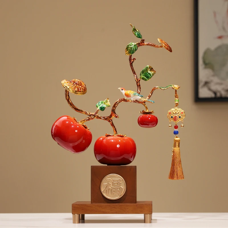 新中式福柿报喜陶瓷柿子摆件客厅电视柜家居玄关装饰乔迁新居礼物