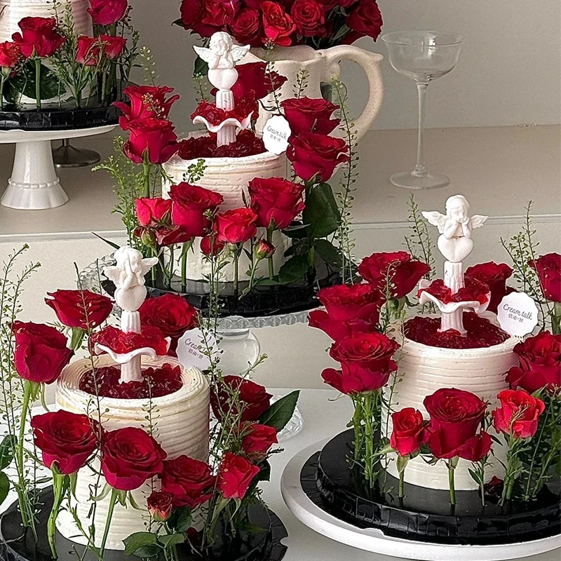 许愿池小天使生日蛋糕装饰摆件复古水柱喷泉节日烘焙装扮配件插件