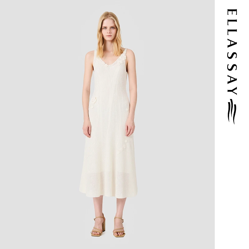 ELLASSAY歌力思2025夏季新款手工钩花吊带连衣裙女EWU362M00200