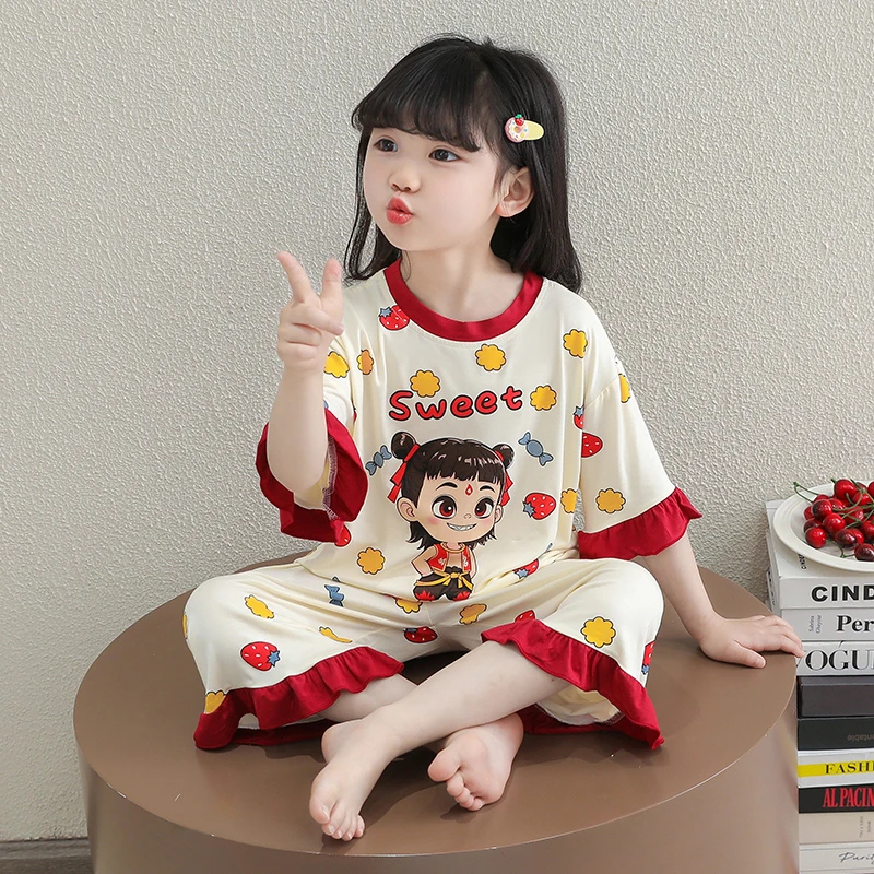 女童花边空调睡衣夏小女孩公主风宝宝衣服夏季薄款儿童夏天家居服