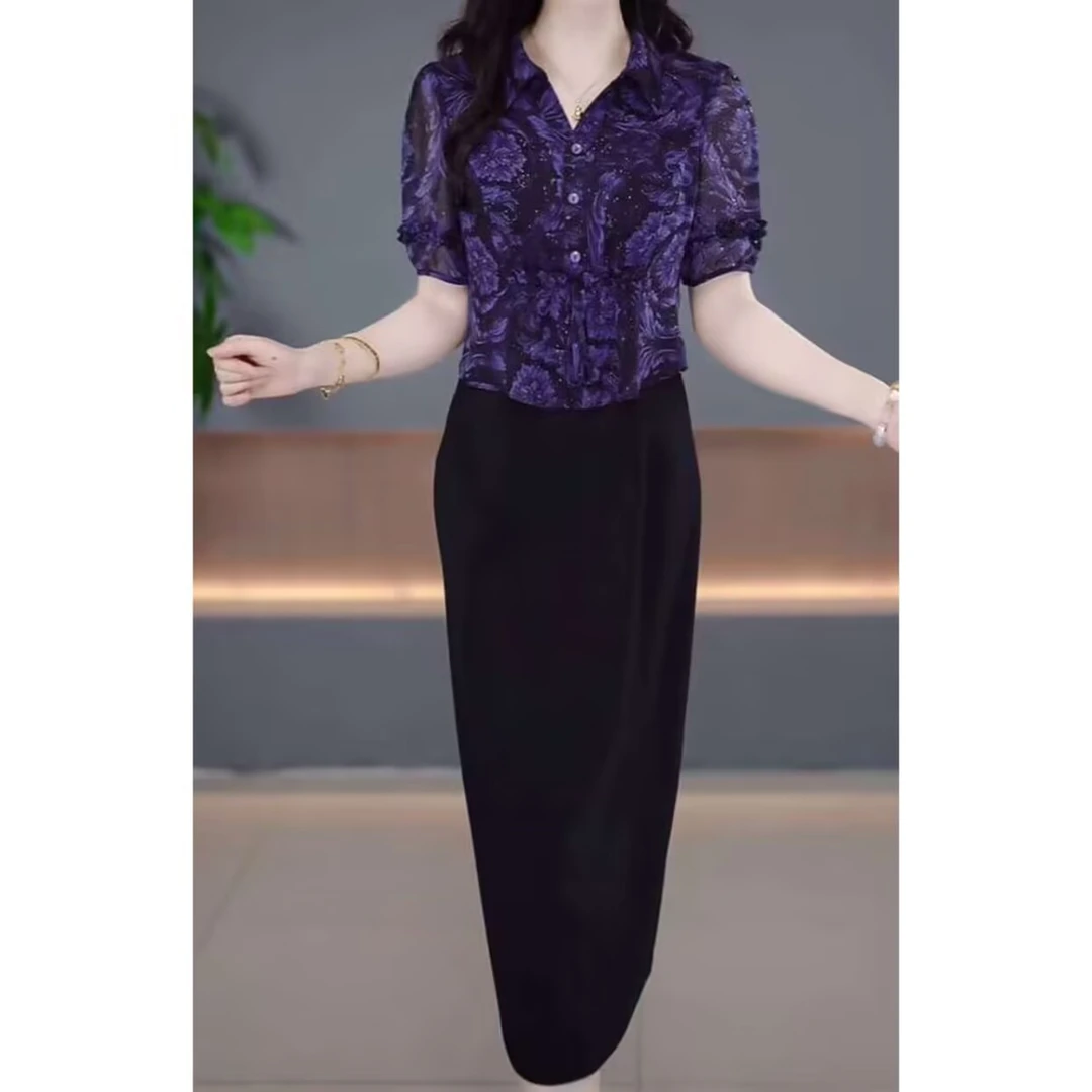 高级水晶琉璃丝简约洋气时尚假俩件礼服裙2025夏季新款显瘦连衣裙