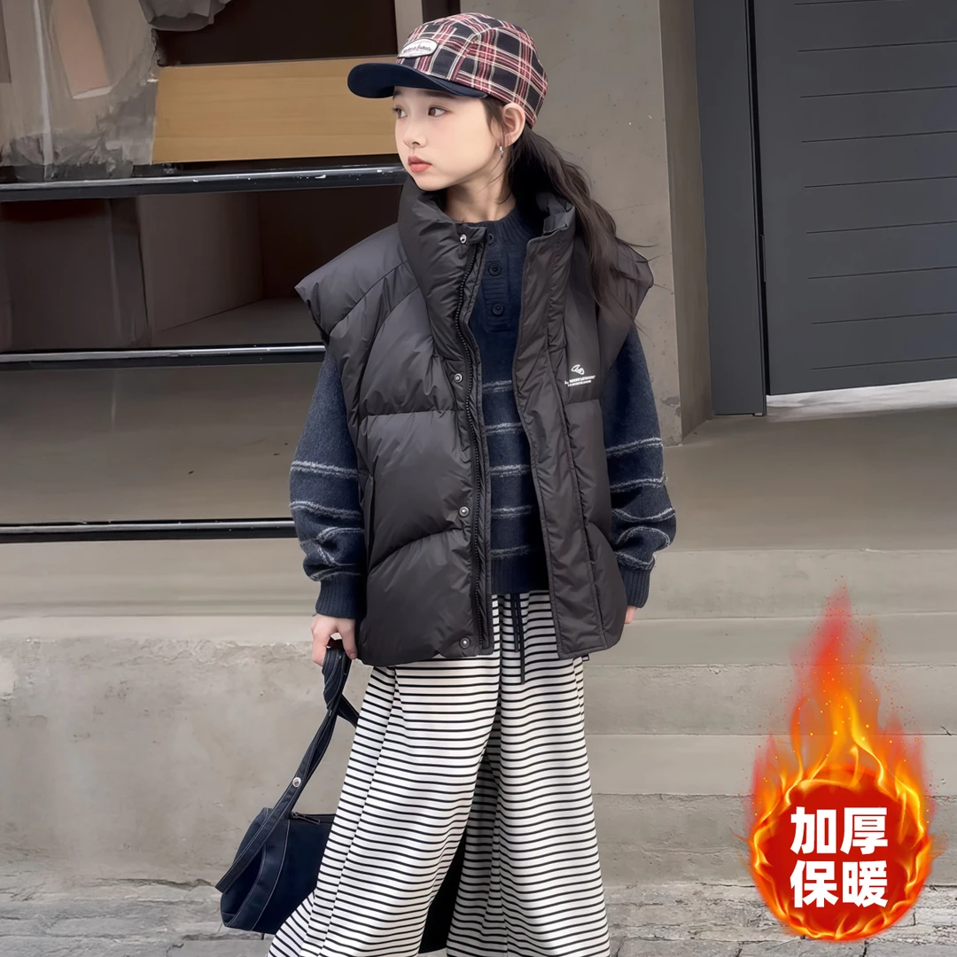 女童加厚马甲中大童2025新款儿童保暖坎肩韩版洋气秋冬款时髦穿搭