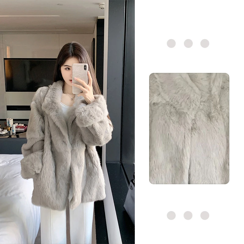 【富人区3.0】人本高级感立领秋冬加厚保暖宽松百搭兔毛皮草外套
