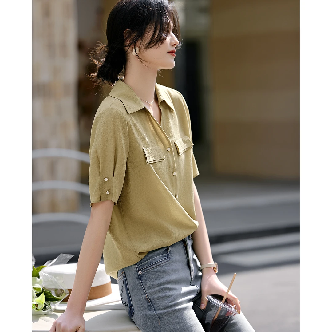 XWI/欣未丨2025年秋季简约大气通勤v领衬衫气质通勤百搭衬衫4543