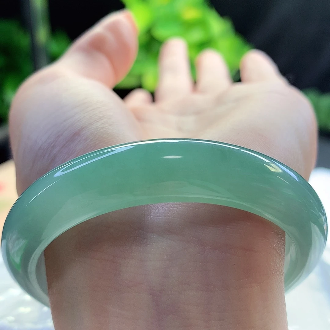 未镶嵌手镯翡翠天然A货翡翠53-54冰透湖水绿 超显白显气质