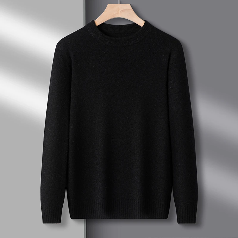 纯棉纯色男士毛衣圆领套头秋冬新款线衣针织衫男保暖上衣打底衫男