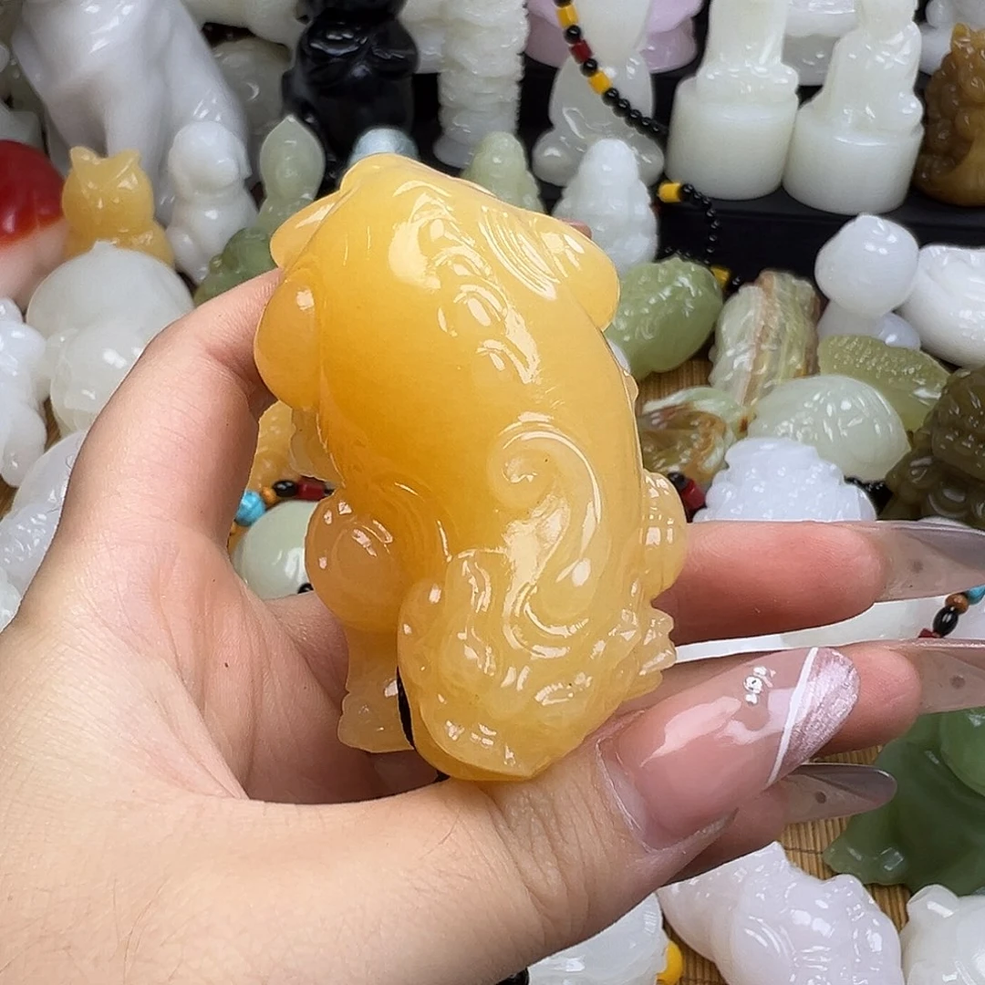 石材记*黄糖色歪头手把貔貅