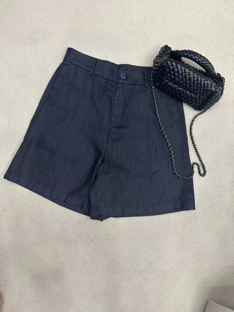 康家衣橱夏季新款设计感直筒阔腿莱赛尔亚麻短裤87209