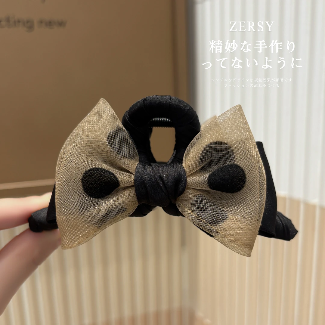 欧根纱波点蝴蝶结抓夹大号发量多大鲨鱼夹2025新款高级感半扎夹子