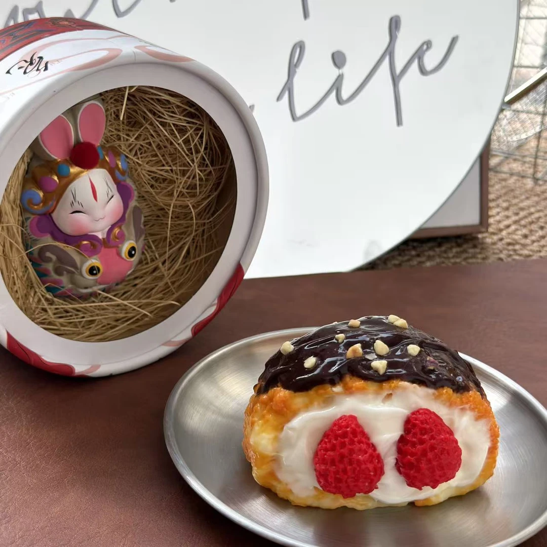 【草莓黑巧脆皮泡芙】喜仔yummy硅胶捏捏食物系玩具礼物