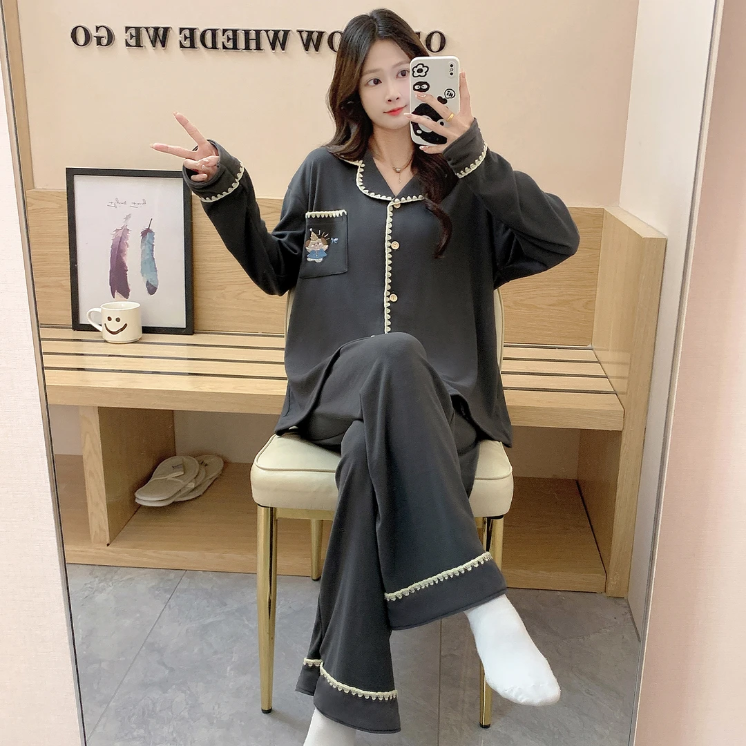 德绒秋冬季睡衣女长款袖长裤可爱卡通冬季加厚保暖爆款家居服套装