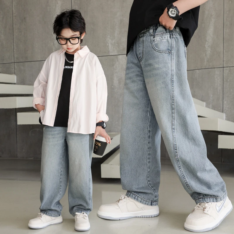 男童牛仔裤2025新款百搭中大童直筒宽松学生儿童男孩春秋韩版潮流