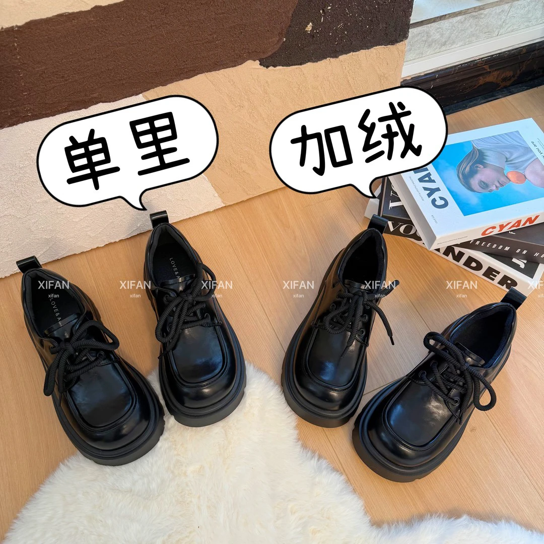 【喜番】2025新款秋冬轻职风系带四季通勤百搭乐福鞋圆头增高小皮鞋