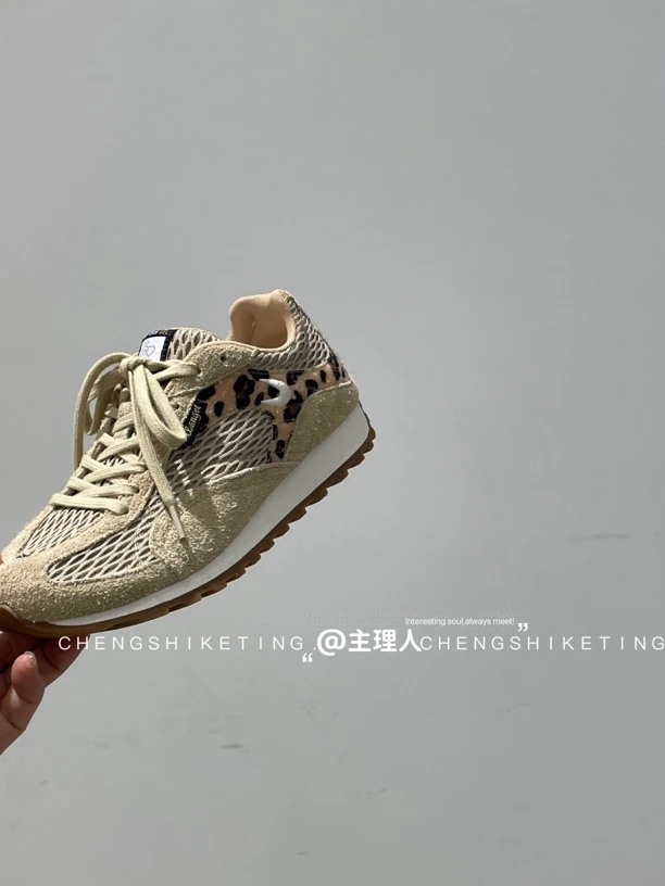 韩版ins超火真皮豹纹系带网面休闲鞋德训鞋显脚小百搭平底女鞋潮