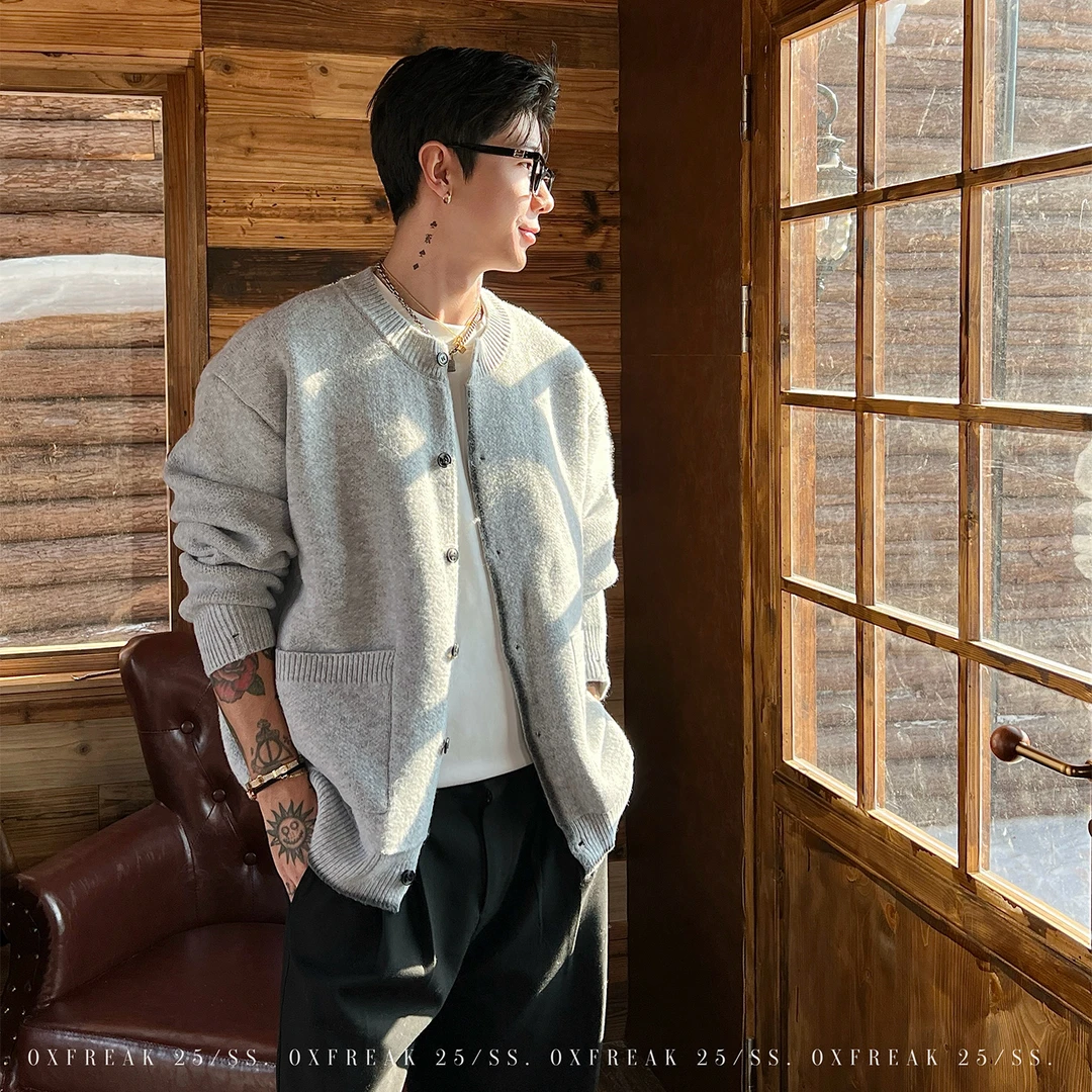 OXFREAK「扎染罗马线」羊毛混纺老钱风开衫毛衣男冬季保暖针织衫