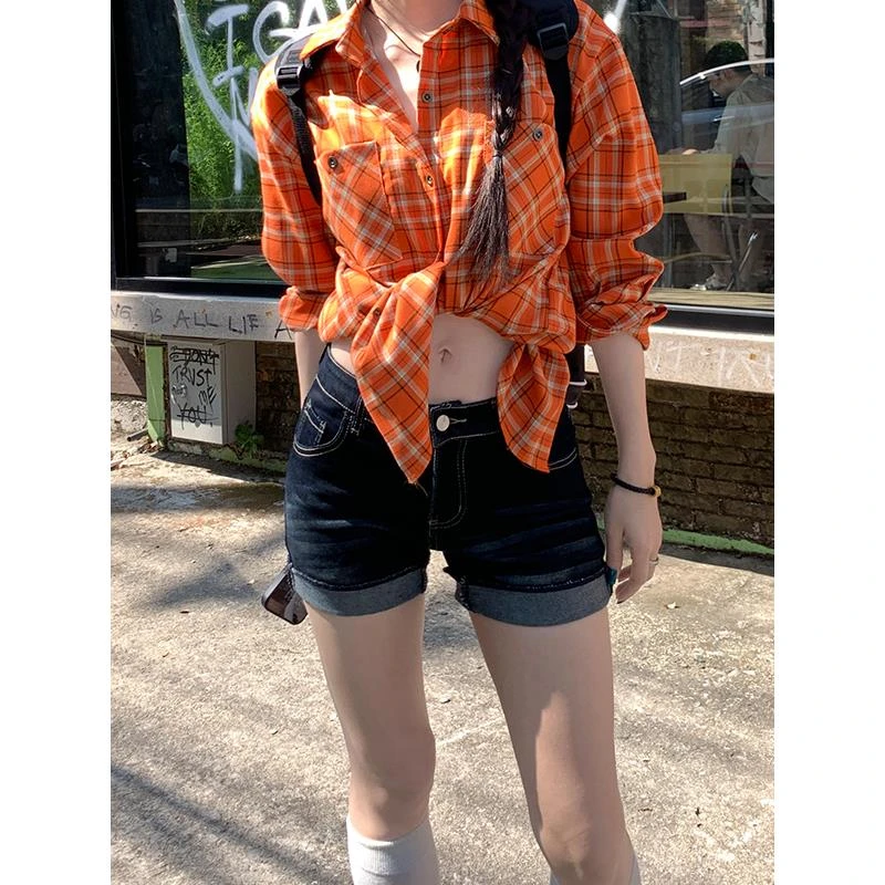 POYZ藏黑色低腰牛仔微弹超短裤女夏季卷边设计感百搭辣妹包臀热裤