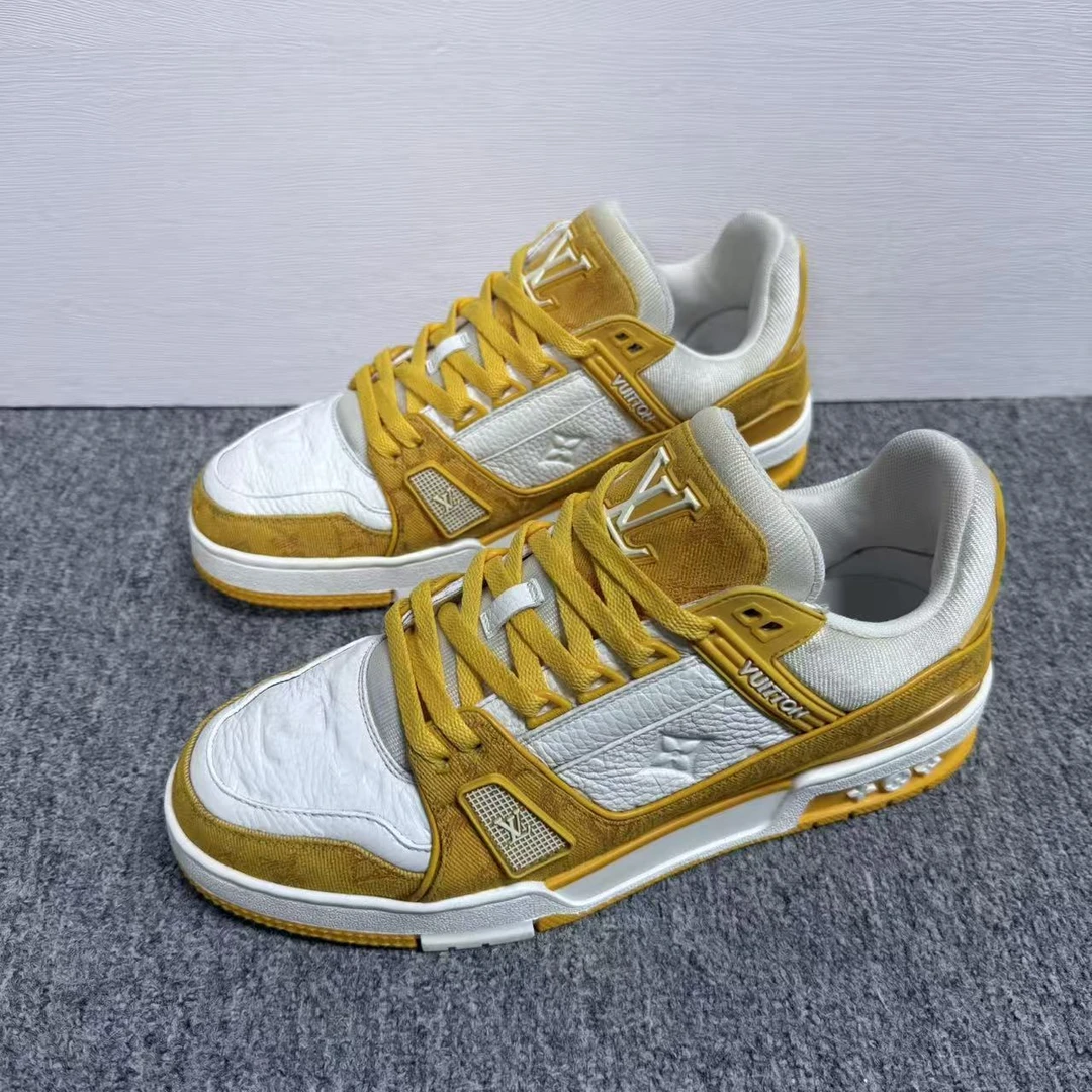 90新 LouisVuitton/路易威登 白黄牛仔老花trainer板鞋41欧码