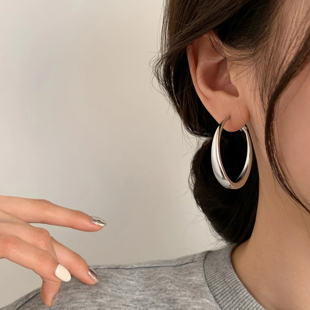 足银耳饰 999银针素圈耳环女时尚个性小众ins夸张耳圈无耳洞耳夹