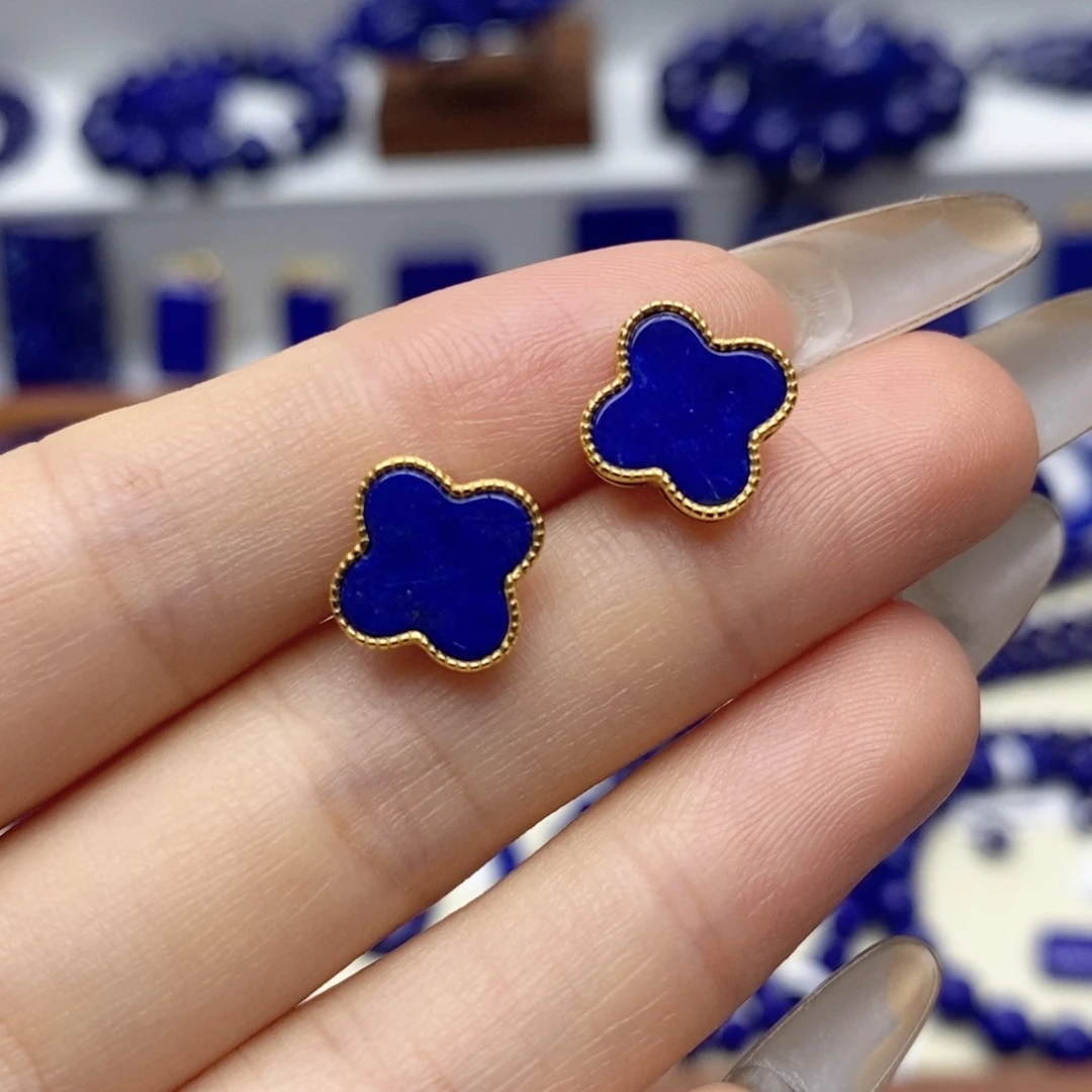 青金石银S925镀金镶嵌耳饰