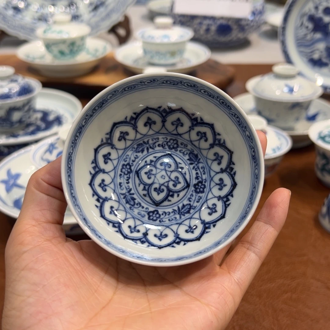 杯子青花宝相普洱杯纯手工