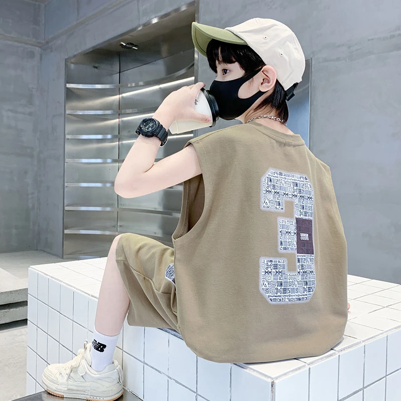 男童夏装背心套装2025新款夏季中大童男孩宽松帅气儿童炸街坎肩潮