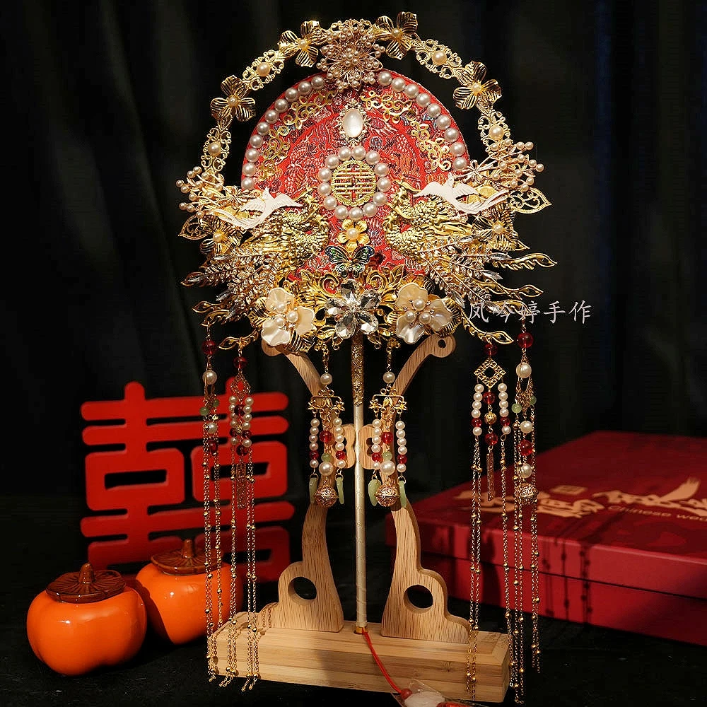 古风团扇扇新娘结婚礼秀出嫁喜扇手捧花成品圆形秀禾扇子中式婚礼
