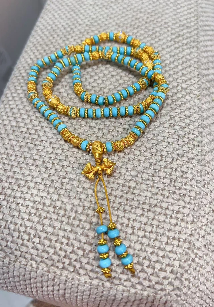 铜合金合成锆石项链 SQ思岐新中式-点锆高瓷蓝松算盘珠项链5587